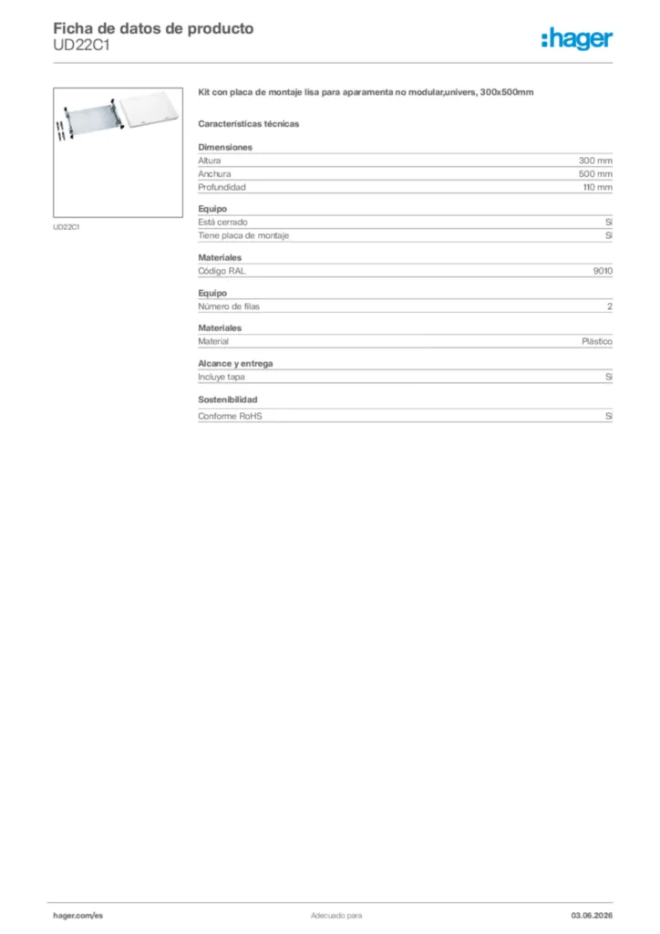 Imagen Hager Ficha de datos de producto UD22C1 | Hager España