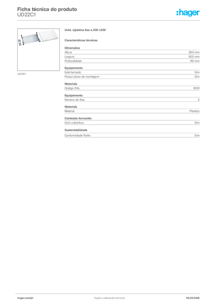 Imagem Hager Ficha técnica do produto UD22C1 | Hager Portugal