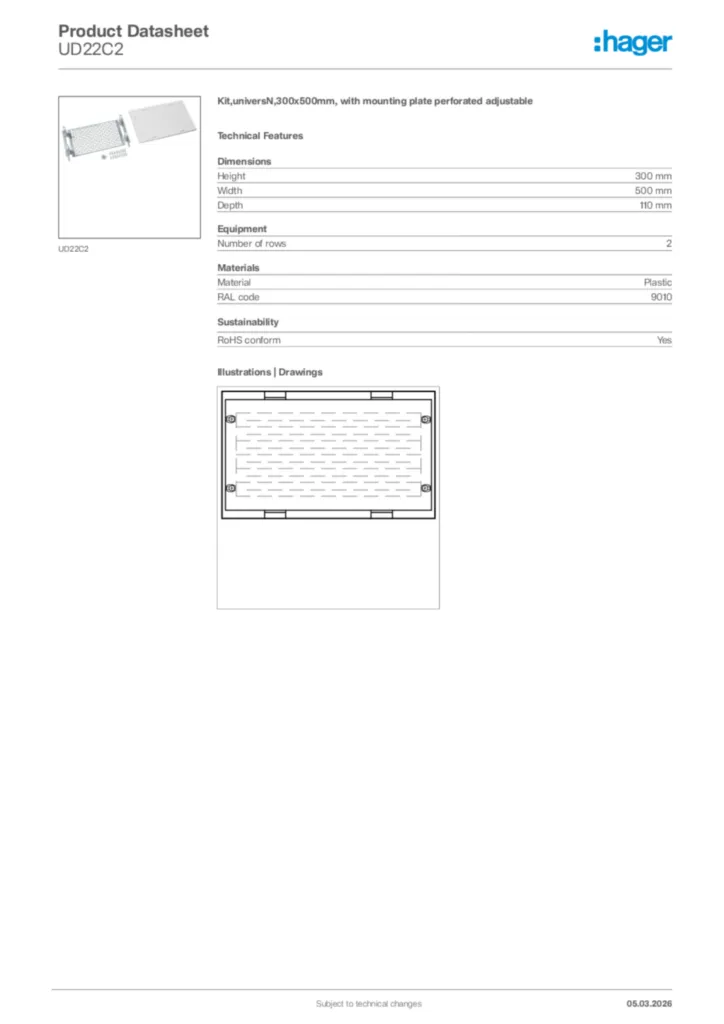 Image Hager Product data sheet UD22C2  | Hager Africa