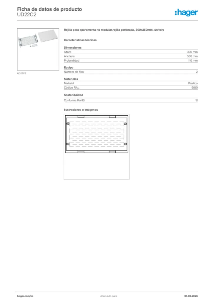 Imagen Hager Ficha de datos de producto UD22C2 | Hager España
