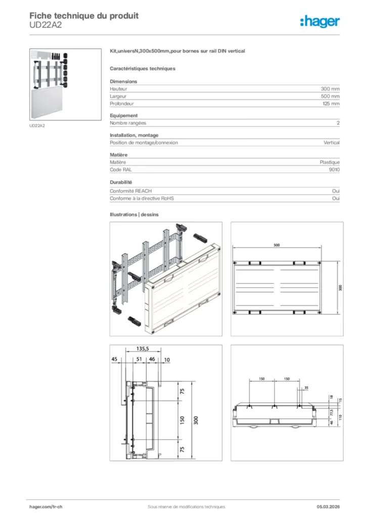Image Hager Fiche technique du produit UD22A2 | Hager Suisse