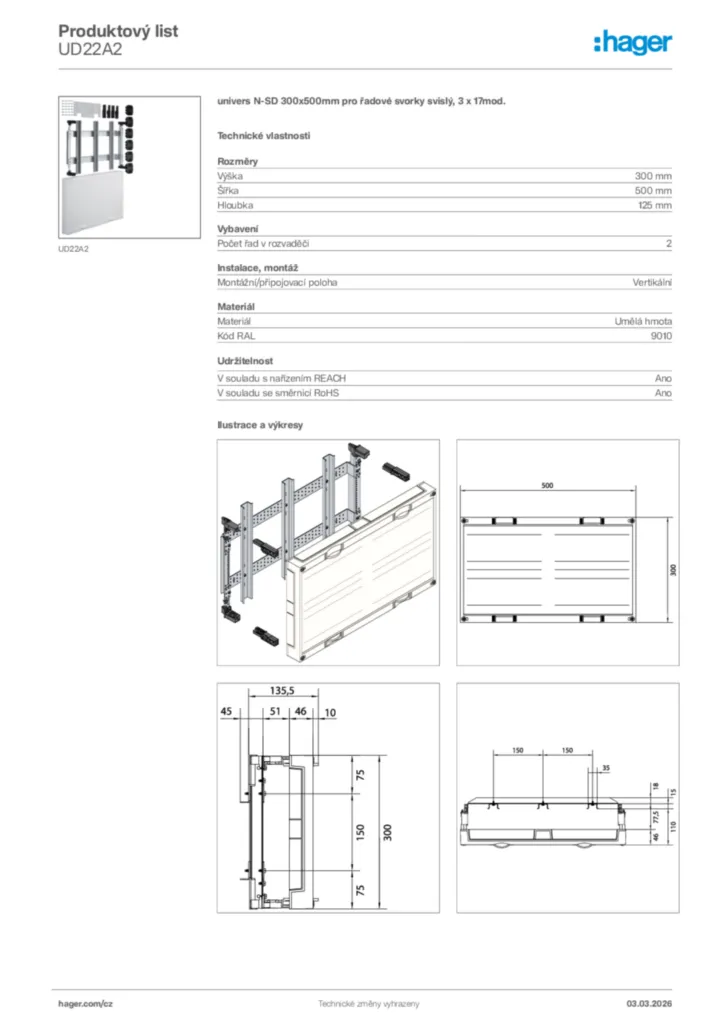 Obrázek Hager Product data sheet UD22A2 | Hager