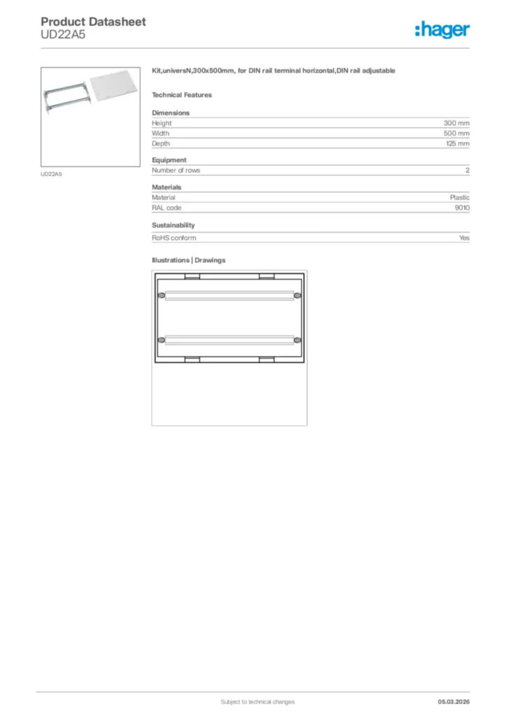 Image Hager Product data sheet UD22A5  | Hager Africa