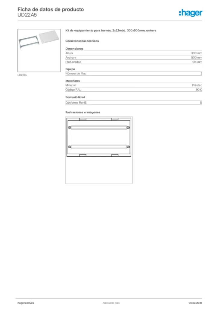 Imagen Hager Ficha de datos de producto UD22A5 | Hager España
