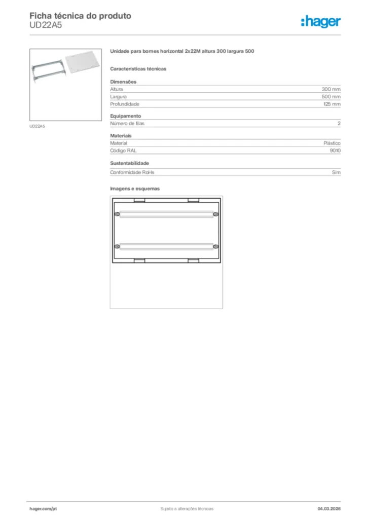 Imagem Hager Ficha técnica do produto UD22A5 | Hager Portugal