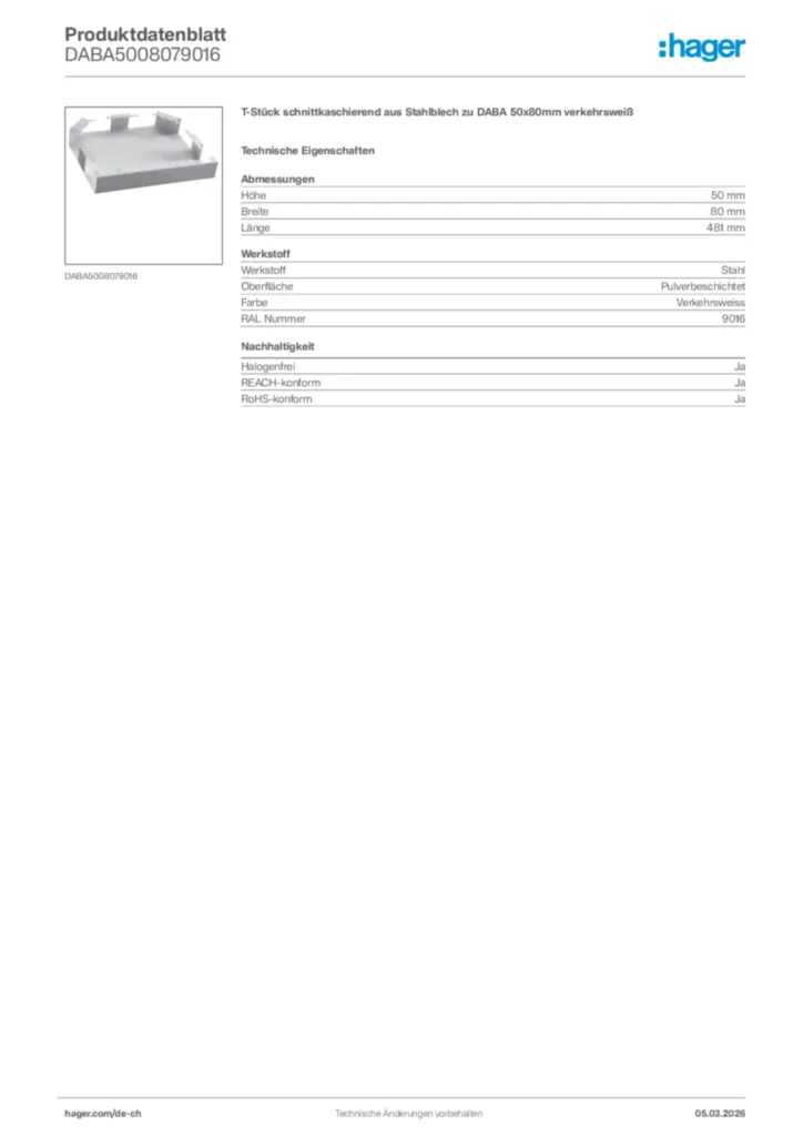 Bild Hager Produktdatenblatt DABA5008079016 | Hager Schweiz
