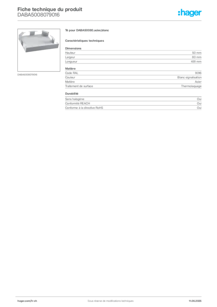 Image Hager Fiche technique du produit DABA5008079016 | Hager Suisse