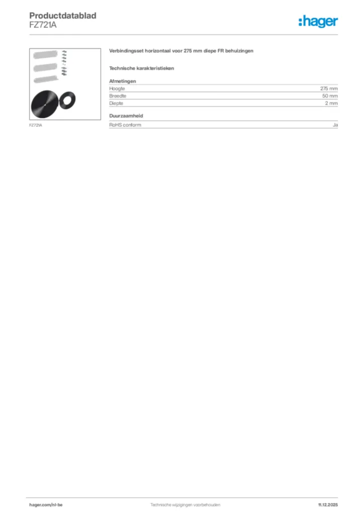 Afbeelding Hager Productdatablad FZ721A | Hager Belgium