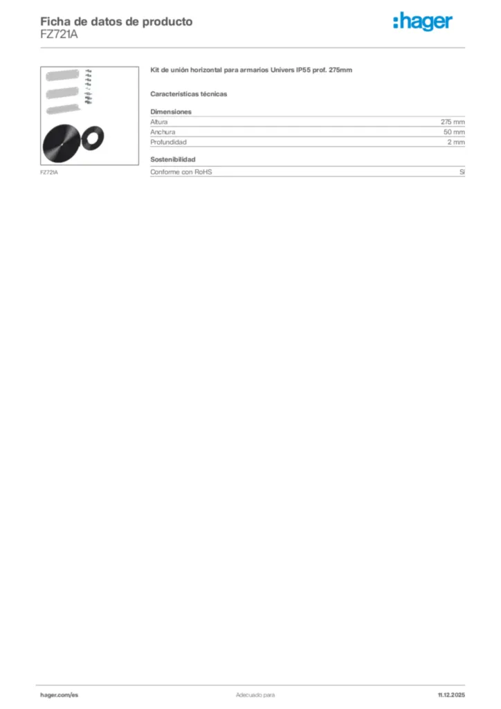 Imagen Hager Ficha de datos de producto FZ721A | Hager España