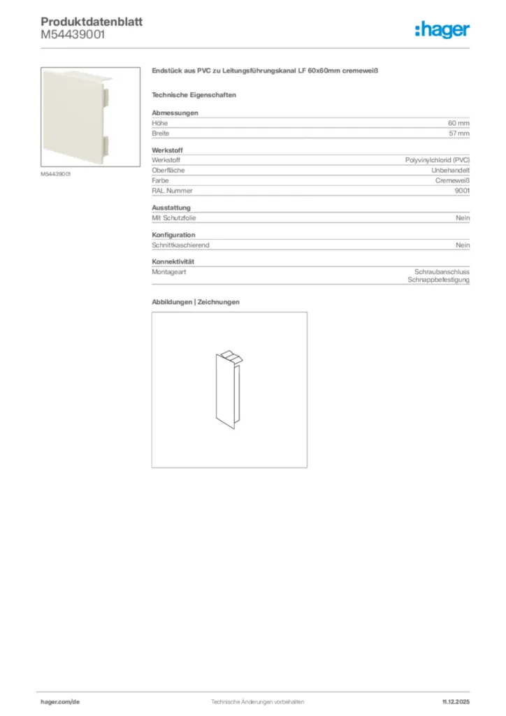 Bild Hager Produktdatenblatt M54439001 | Hager Deutschland