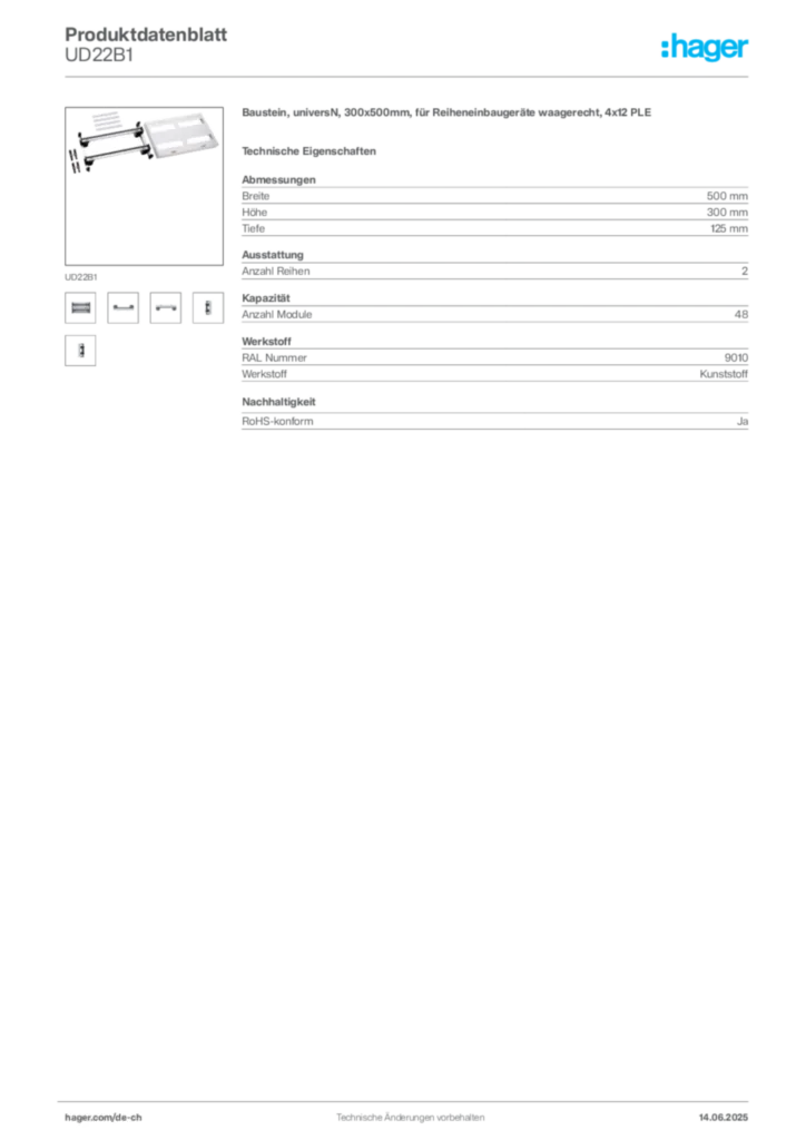 Bild Hager Produktdatenblatt UD22B1 | Hager Schweiz