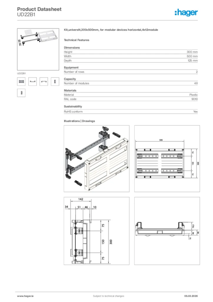 Image Hager Product data sheet UD22B1  | Hager
