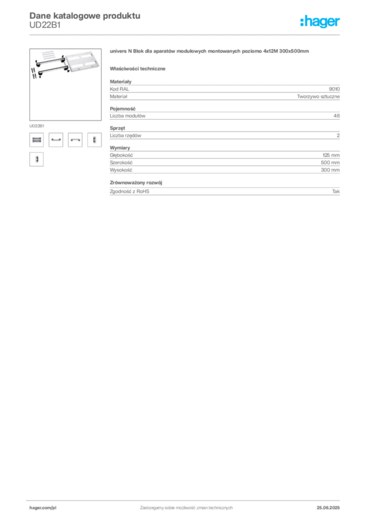 Zdjęcie Hager Dane katalogowe produktu UD22B1 | Hager Polska