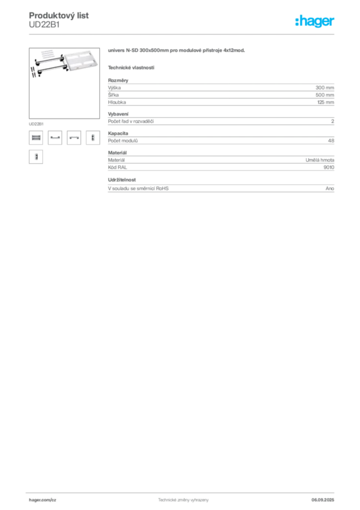 Obrázek Hager Produktový list UD22B1 | Hager