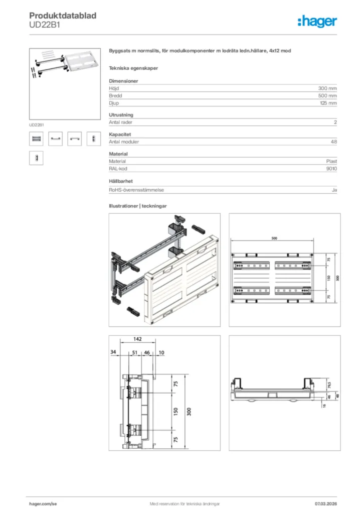 Bild Hager Produktdatablad UD22B1 | Hager Sverige