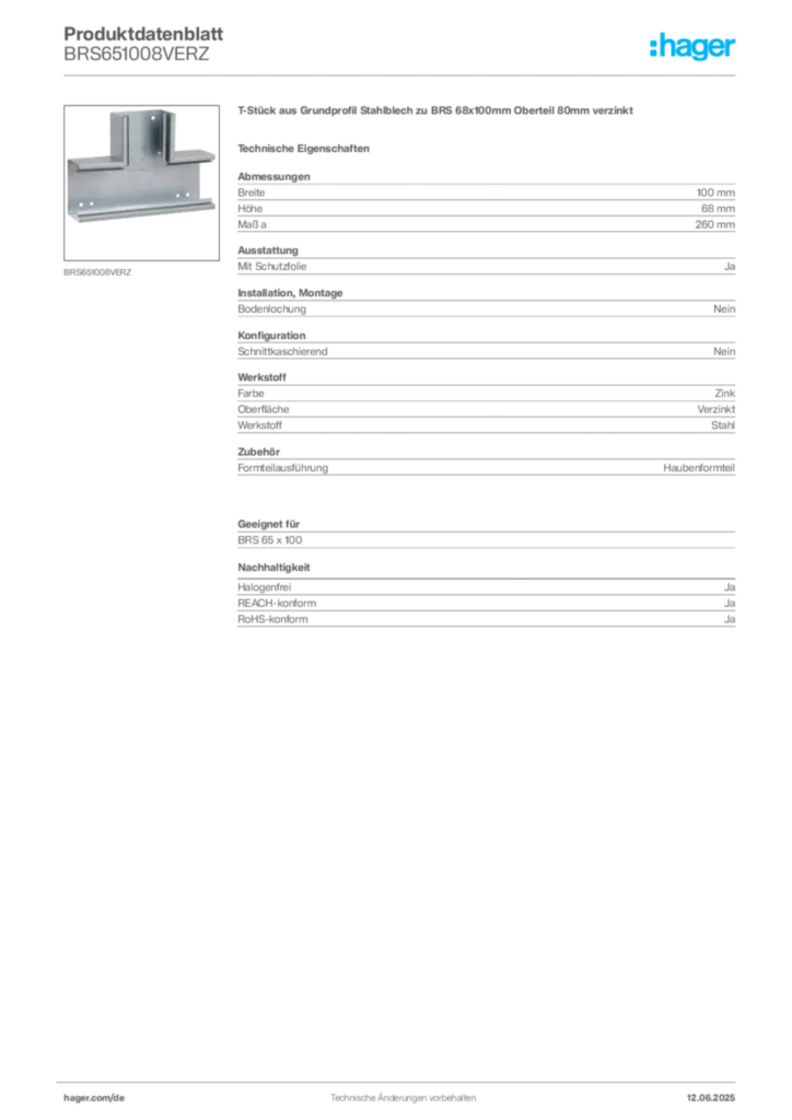 Bild Hager Produktdatenblatt BRS651008VERZ | Hager Deutschland