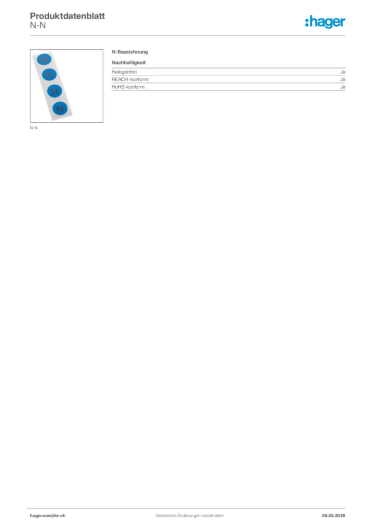 Bild Hager Produktdatenblatt N-N | Hager Schweiz