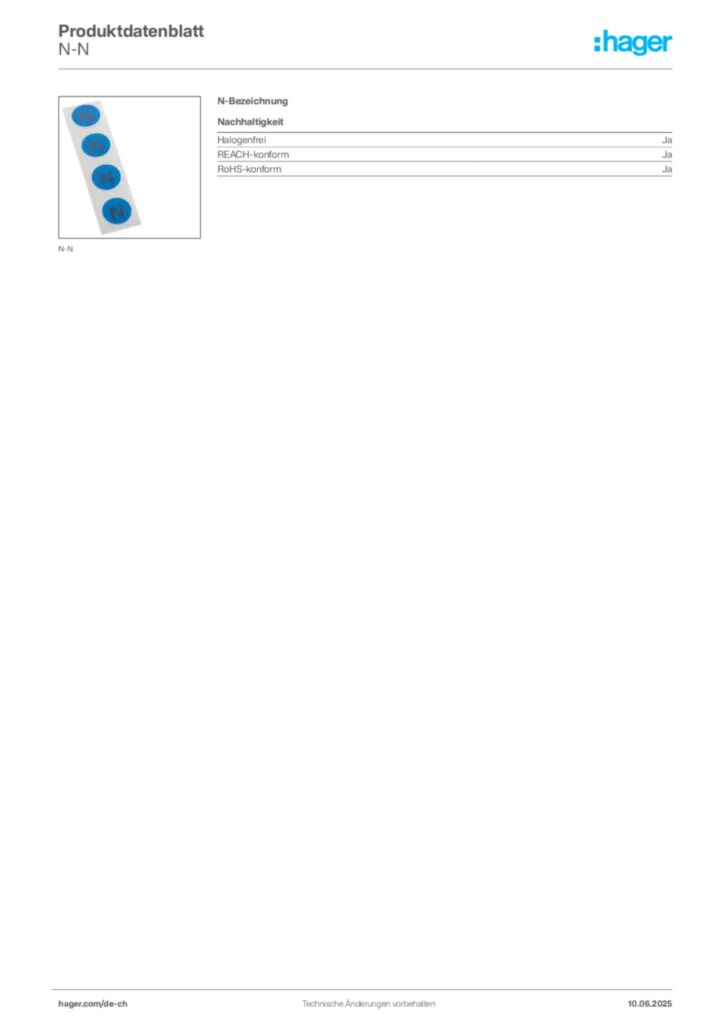 Bild Hager Produktdatenblatt N-N | Hager Schweiz