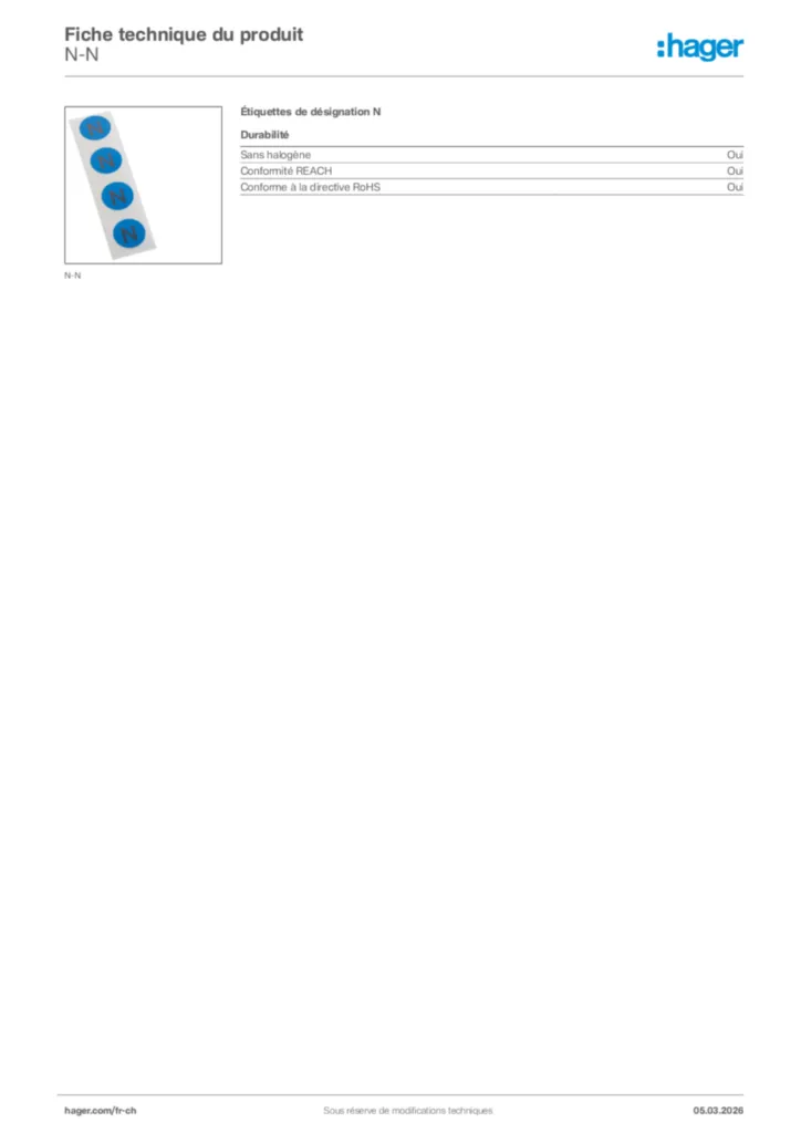 Image Hager Fiche technique du produit N-N | Hager Suisse