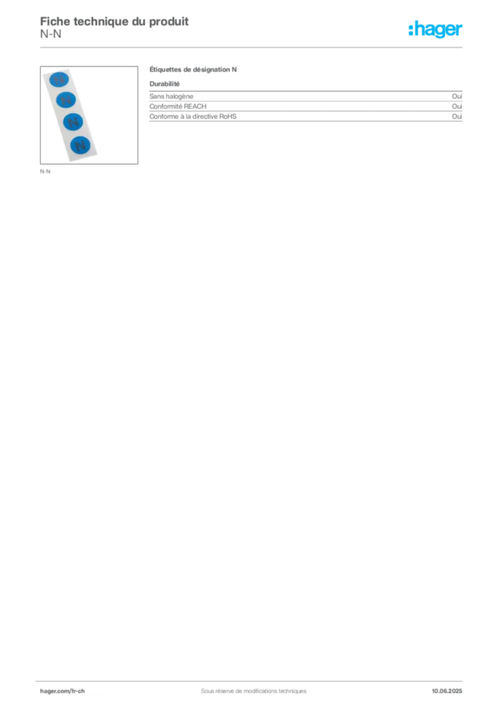Image Hager Fiche technique du produit N-N | Hager Suisse