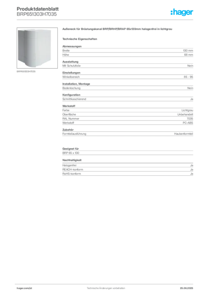 Bild Hager Produktdatenblatt BRP651303H7035 | Hager Deutschland