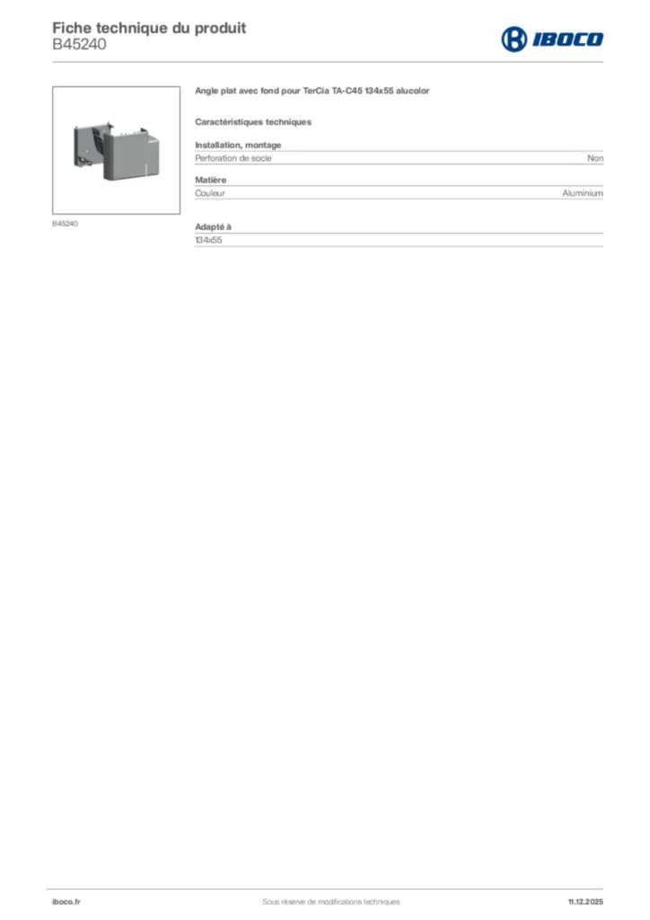 Image Iboco Fiche technique du produit B45240 | Hager France