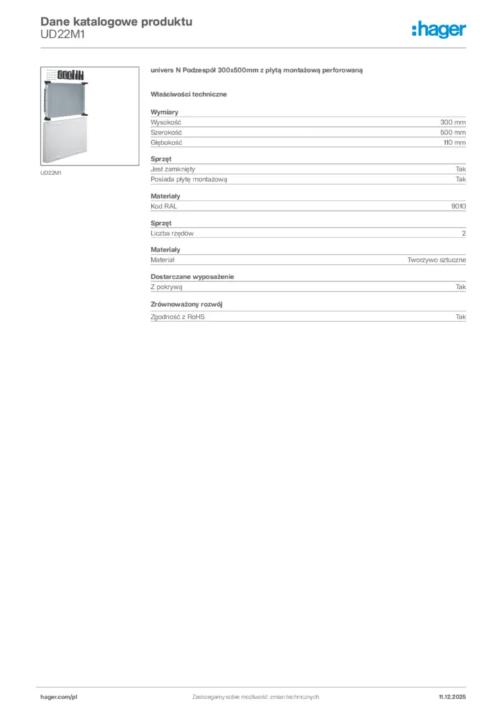 Zdjęcie Hager Dane katalogowe produktu UD22M1 | Hager Polska