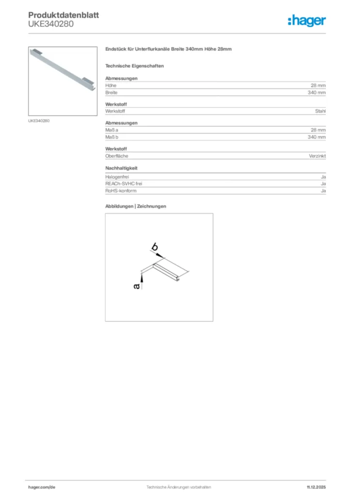 Bild Hager Produktdatenblatt UKE340280 | Hager Deutschland