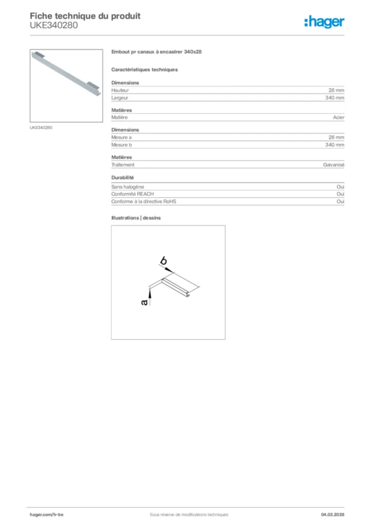 Image Hager Fiche technique du produit UKE340280 | Hager Belgique