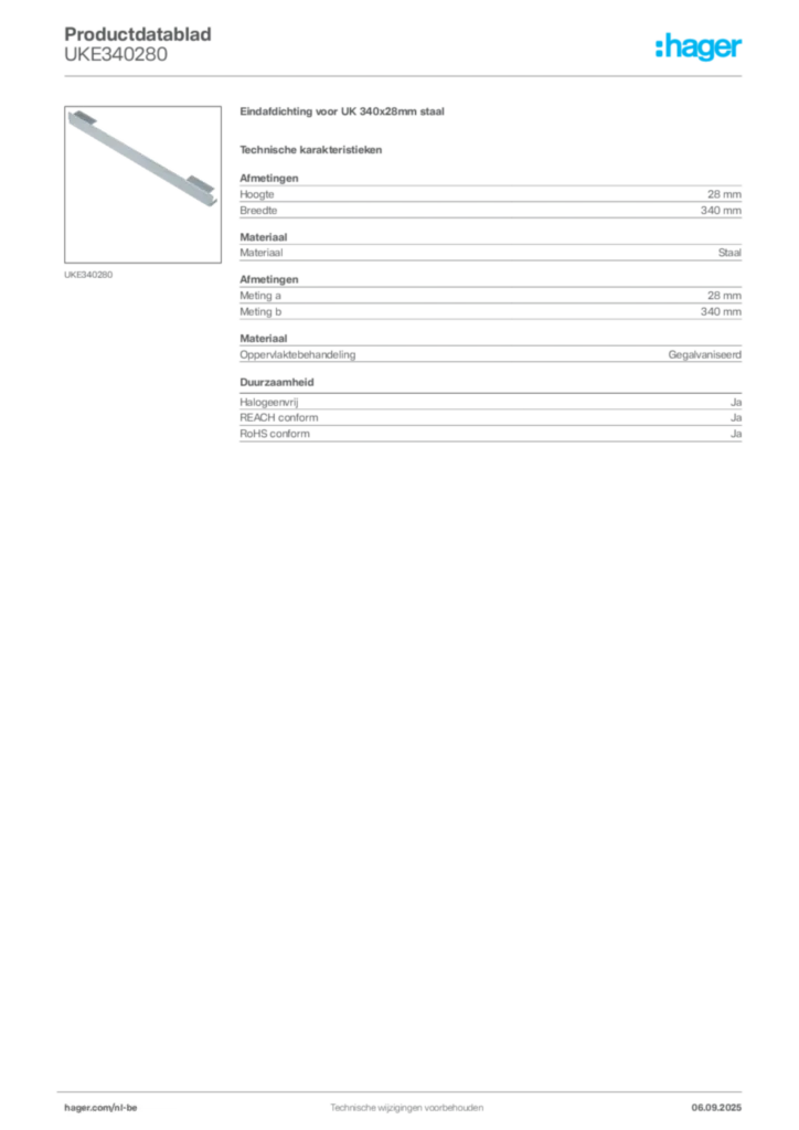 Afbeelding Hager Productdatablad UKE340280 | Hager Belgium