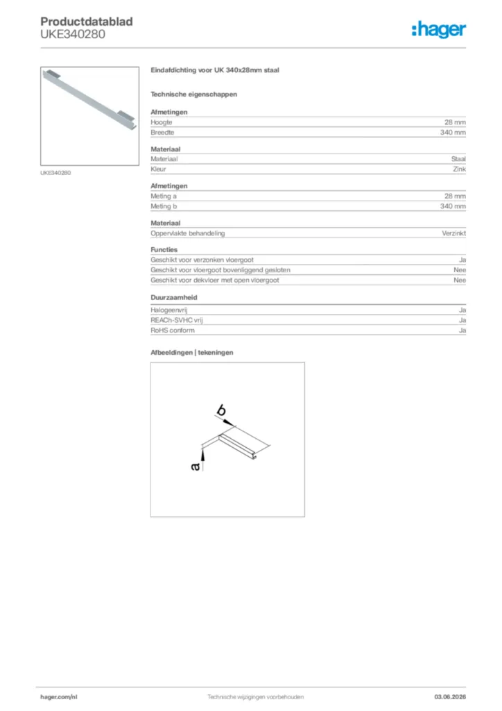 Afbeelding Hager Productdatablad UKE340280 | Hager Nederland