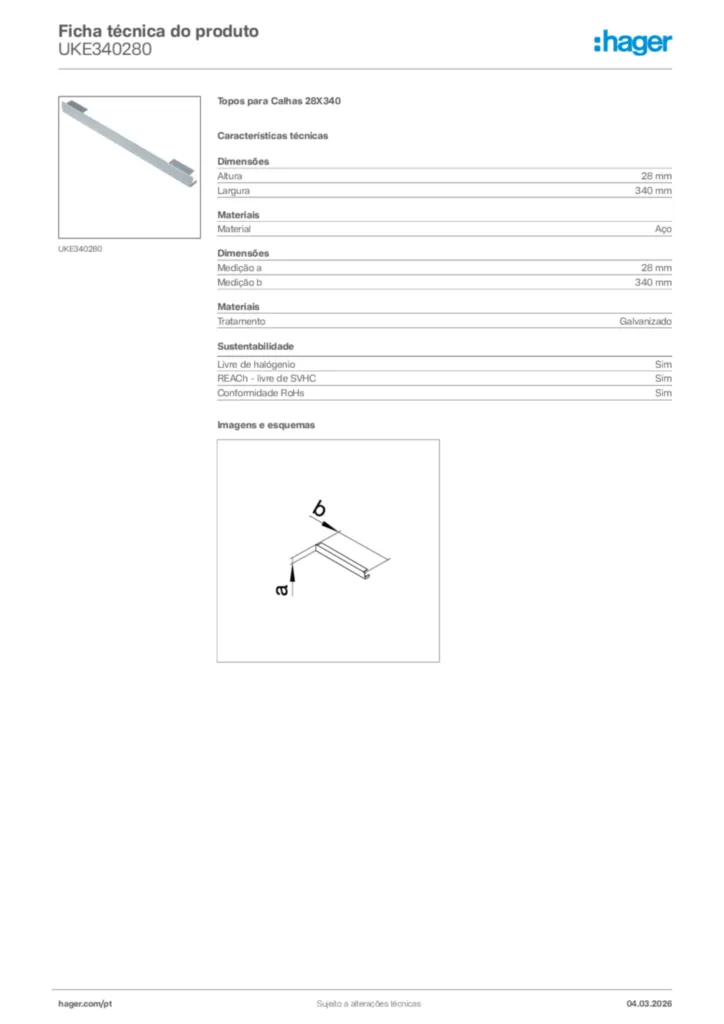 Imagem Hager Ficha técnica do produto UKE340280 | Hager Portugal