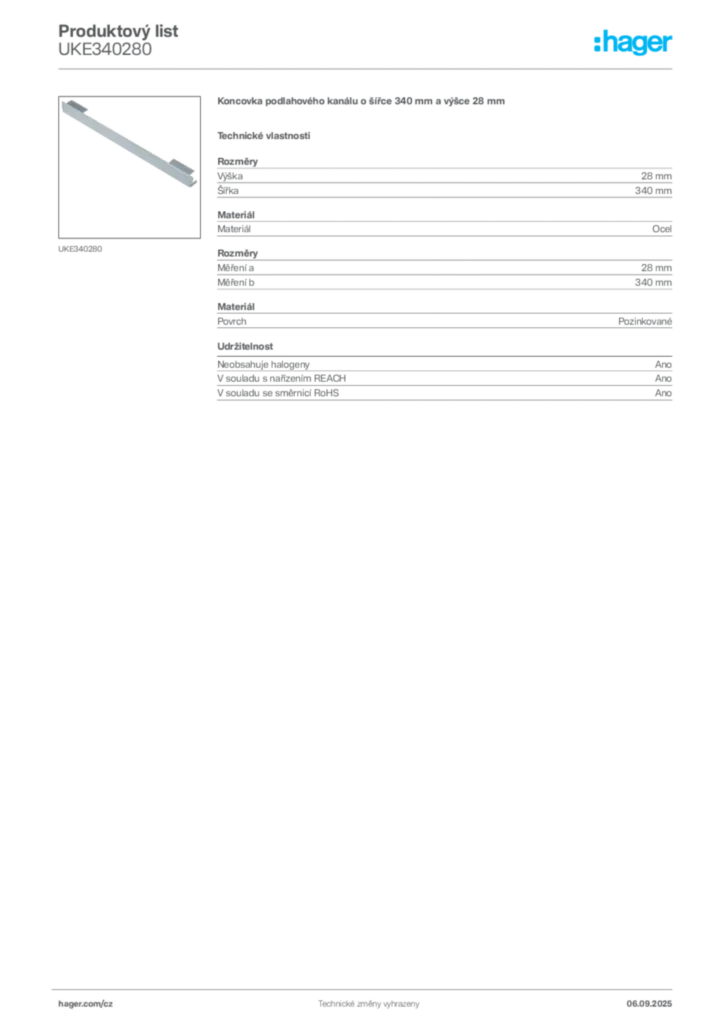 Obrázek Hager Produktový list UKE340280 | Hager