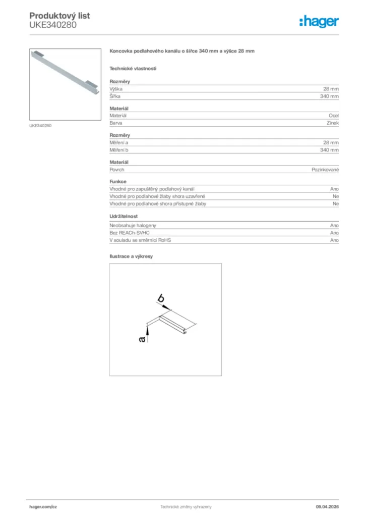 Obrázek Hager Product data sheet UKE340280 | Hager