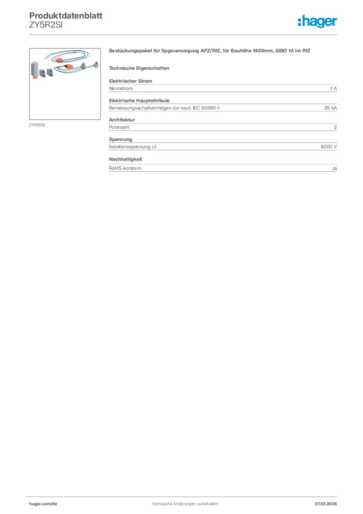 Bild Hager Produktdatenblatt ZY5R2SI | Hager Deutschland
