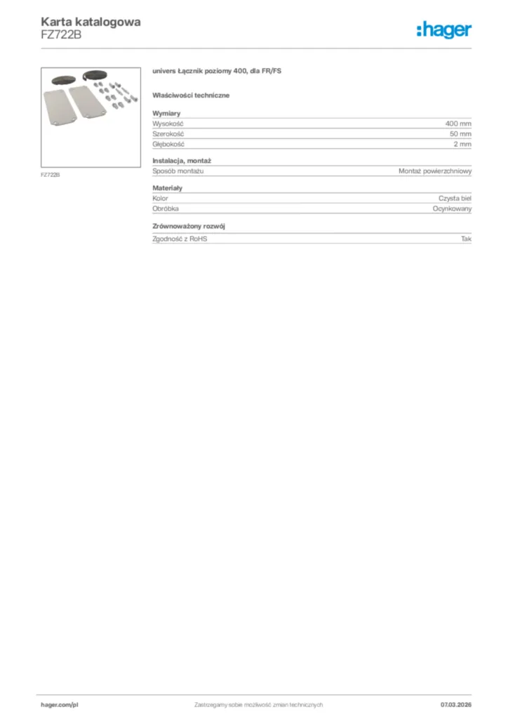 Zdjęcie Hager Karta katalogowa FZ722B | Hager Polska