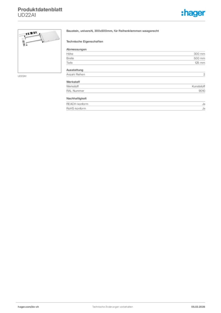 Bild Hager Produktdatenblatt UD22A1 | Hager Schweiz