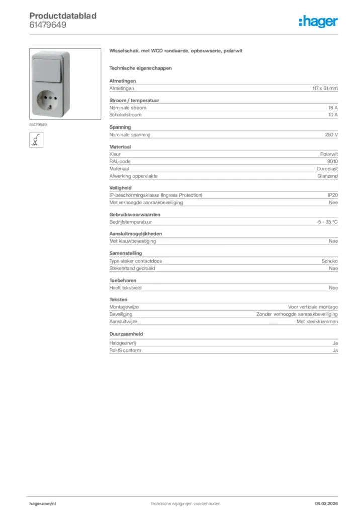 Afbeelding Hager Productdatablad 61479649 | Hager Nederland