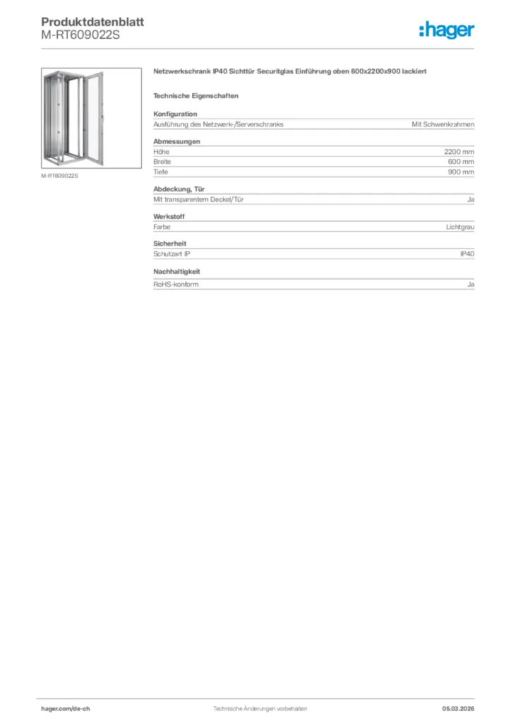 Bild Hager Produktdatenblatt M-RT609022S | Hager Schweiz