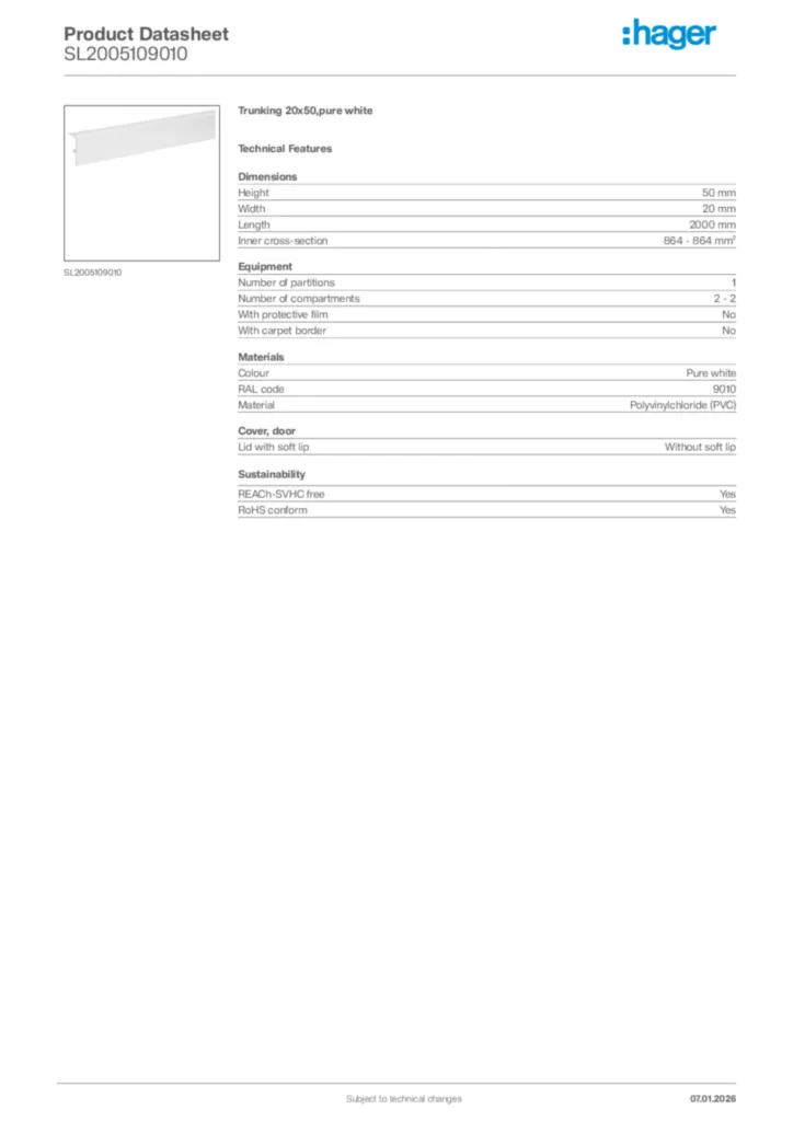Image Hager Product data sheet SL2005109010  | Hager Africa
