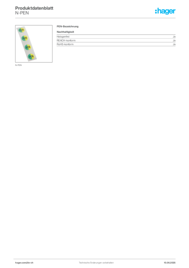 Bild Hager Produktdatenblatt N-PEN | Hager Schweiz