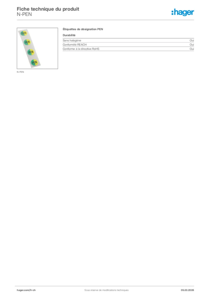 Image Hager Fiche technique du produit N-PEN | Hager Suisse