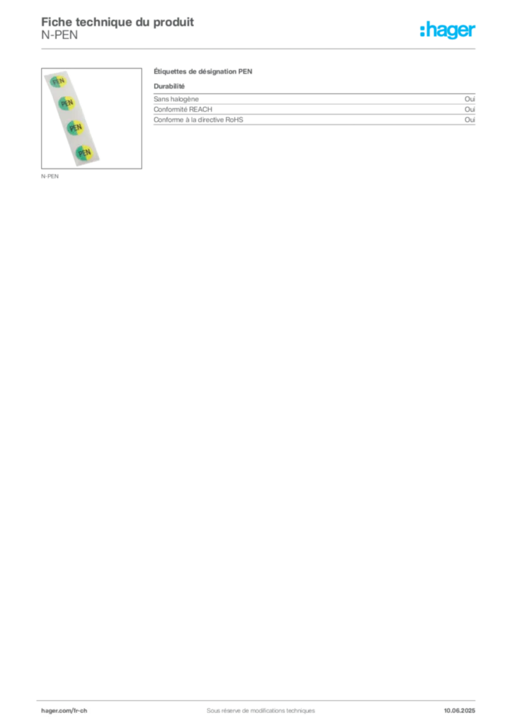 Image Hager Fiche technique du produit N-PEN | Hager Suisse