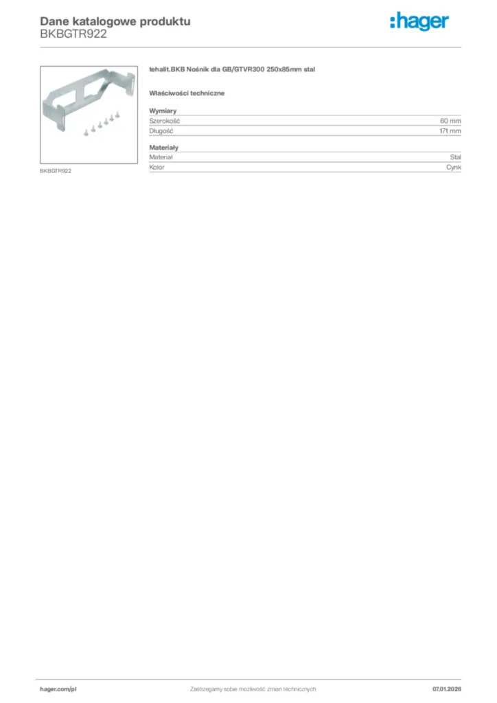 Zdjęcie Hager Karta katalogowa BKBGTR922 | Hager Polska