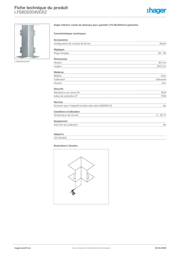 Image Hager Fiche technique du produit LFS602004VERZ | Hager Belgique