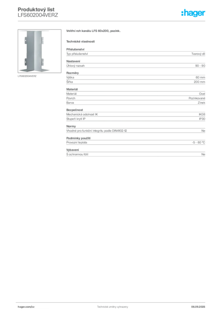 Obrázek Hager Produktový list LFS602004VERZ | Hager