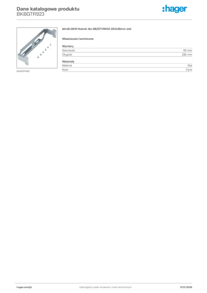 Zdjęcie Hager Karta katalogowa BKBGTR923 | Hager Polska