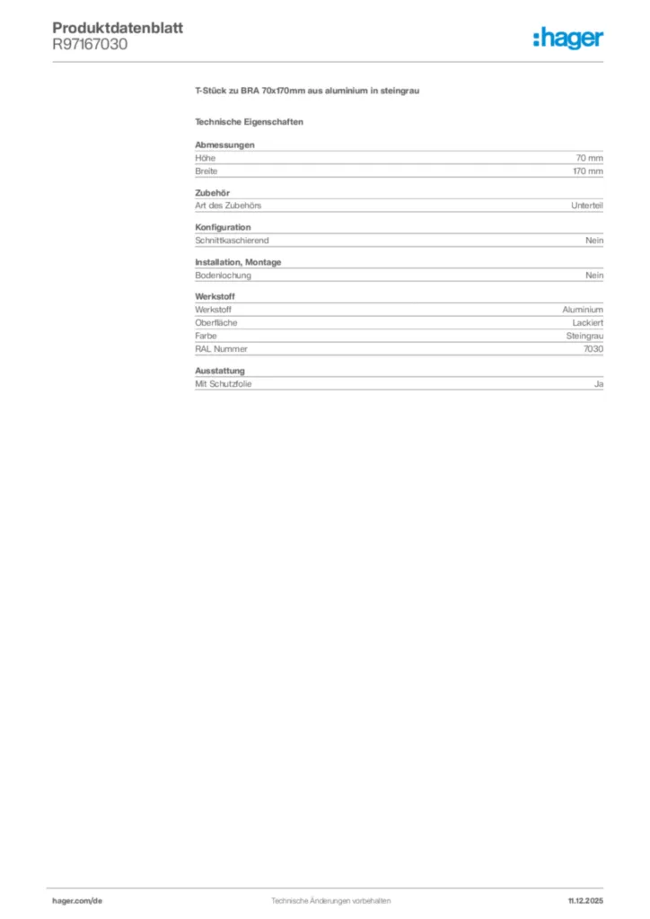 Bild Hager Produktdatenblatt R97167030 | Hager Deutschland
