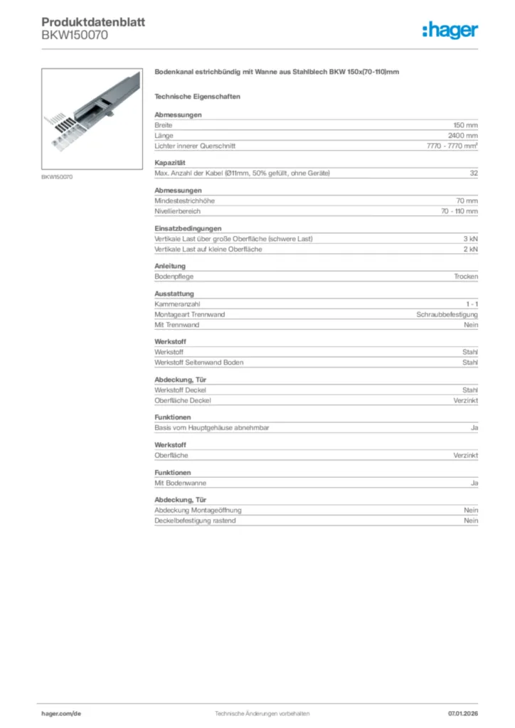 Bild Hager Produktdatenblatt BKW150070 | Hager Deutschland