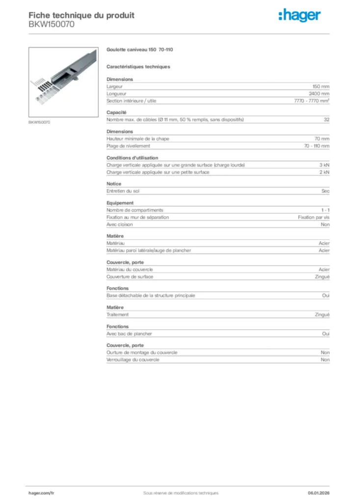 Image Hager Fiche technique du produit BKW150070 | Hager France